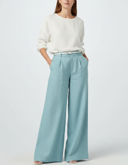 Pantalon Japonais Bleu Ciel Lin Ample Fluide Femme