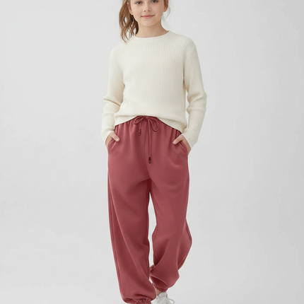 Pantalon Japonais Rose Ample Cordon Confortable Fille - Molleton