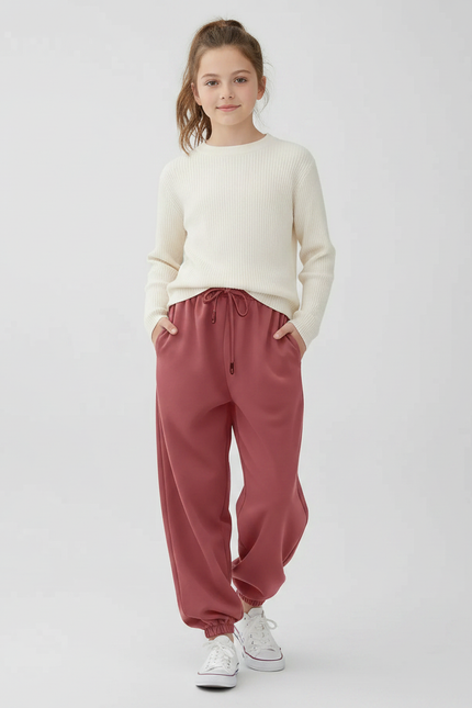 Pantalon Japonais Rose Ample Cordon Confortable Fille - Molleton