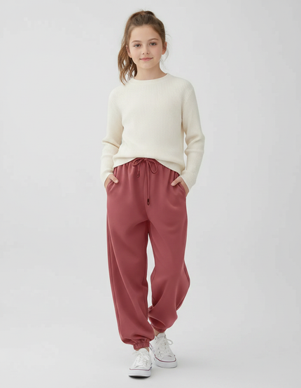 Pantalon Japonais Rose Ample Cordon Confortable Fille - Molleton