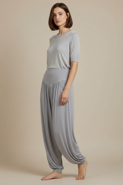 Pantalon Japonais Sarouel Ample Gris Fluide Femme - Viscose