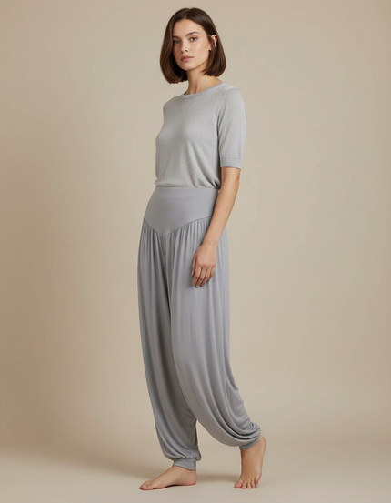 Pantalon Japonais Sarouel Ample Gris Fluide Femme - Viscose
