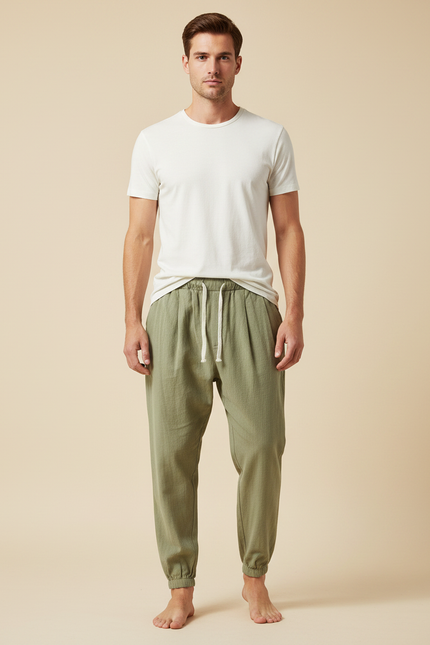 Pantalon Japonais Vert Kaki Lin Ample Confortable