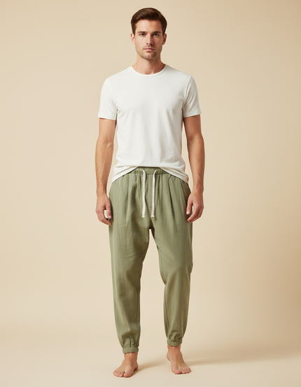 Pantalon Japonais Vert Kaki Lin Ample Confortable