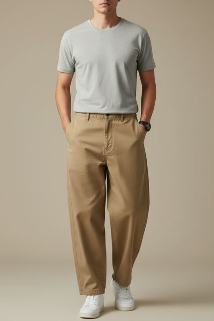 Pantalon Japonais Large Beige Coton Décontracté