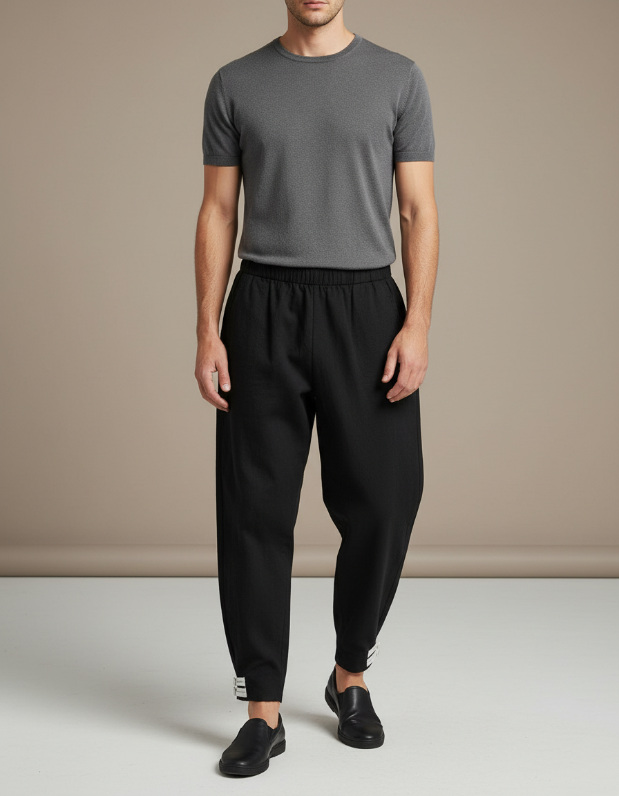Pantalon Japonais Noir Ample Coton Homme