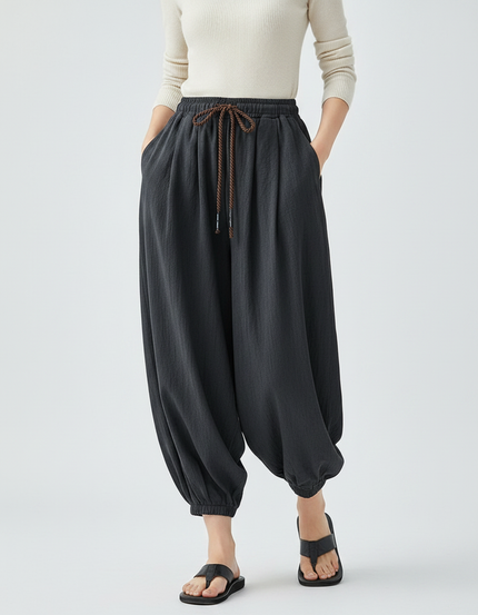 Pantalon Japonais Noir Ample Coton Sarouel Décontracté Homme
