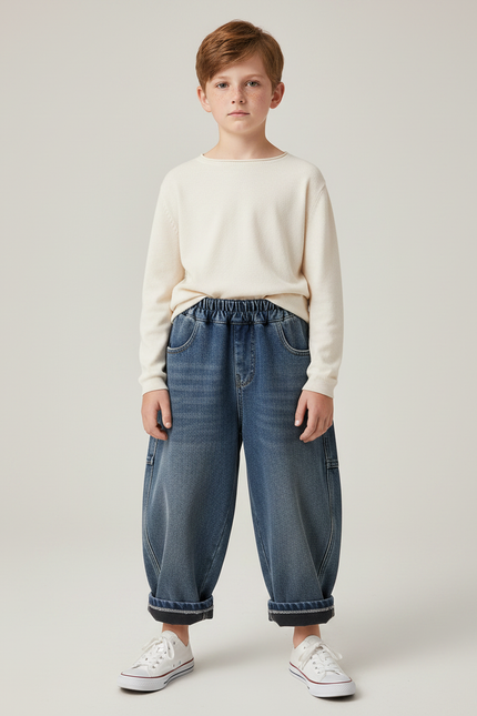 Pantalon Japonais Bleu Ample Denim Enfant Décontracté - Jean