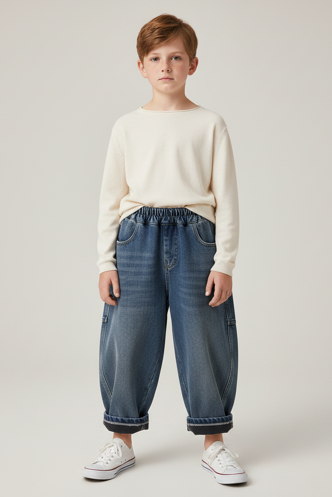 Pantalon Japonais Bleu Ample Denim Enfant Décontracté - Jean