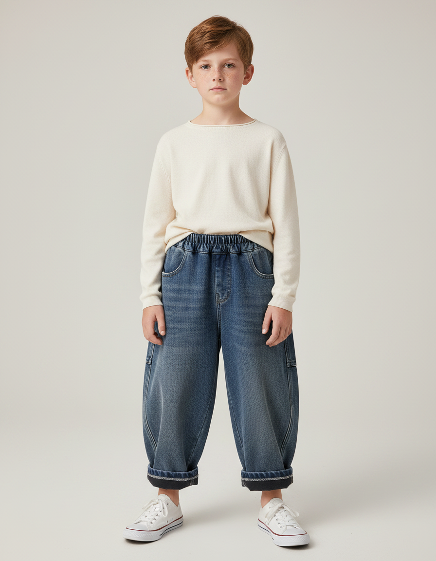 Pantalon Japonais Bleu Ample Denim Enfant Décontracté - Jean