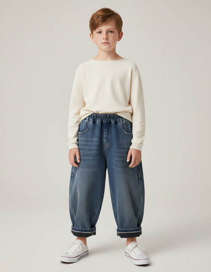 Pantalon Japonais Bleu Ample Denim Enfant Décontracté - Jean