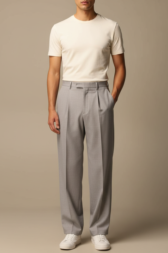 Pantalon Japonais Gris Droit Ample Élégant Homme - Gabardine
