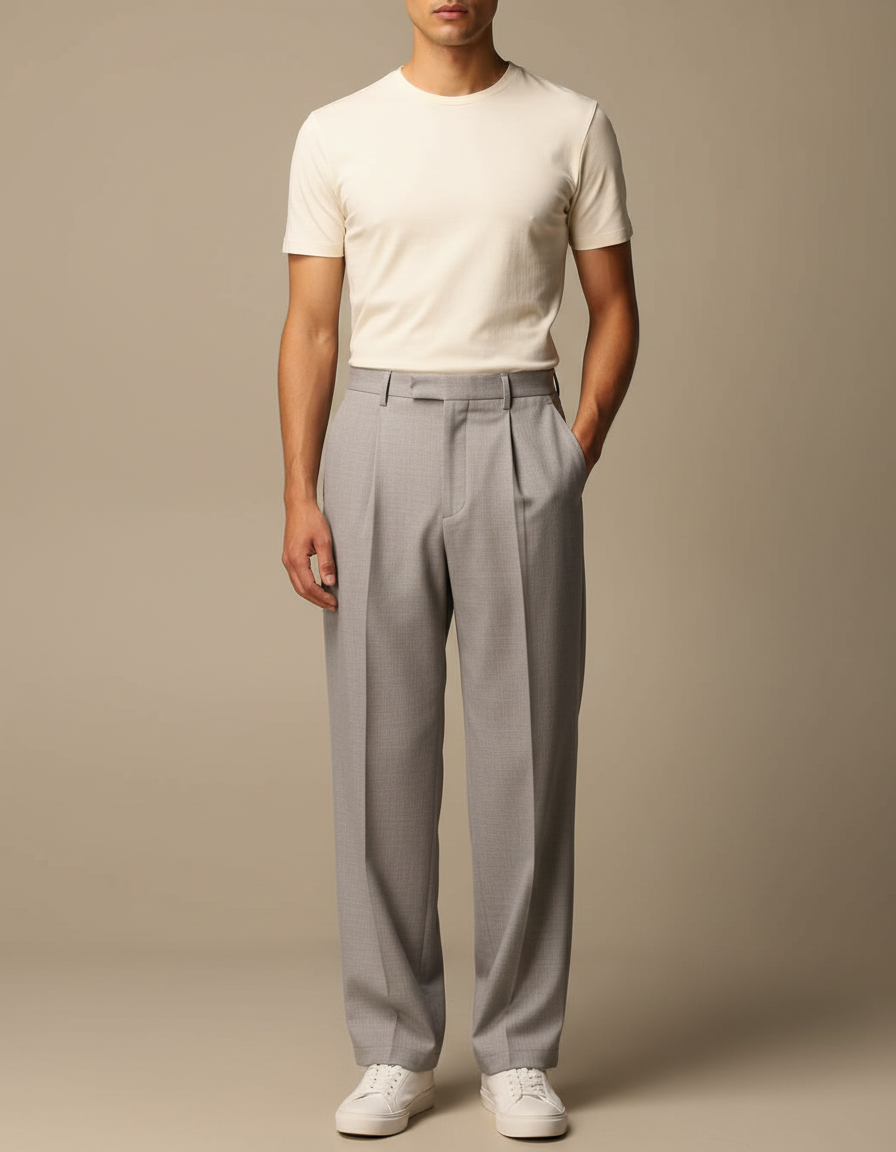 Pantalon Japonais Gris Droit Ample Élégant Homme - Gabardine