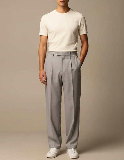 Pantalon Japonais Gris Droit Ample Élégant Homme - Gabardine