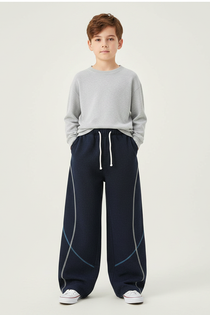 Pantalon Japonais Bleu Marine Ample Sportif Garçon - Molleton