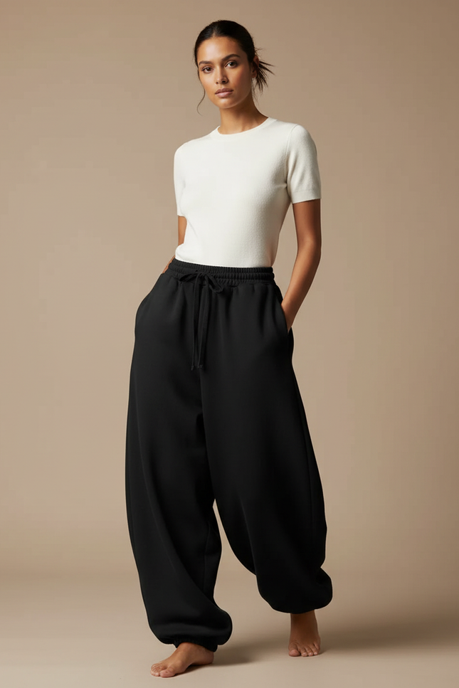 Pantalon Japonais Noir Ample Molleton Décontracté Femme