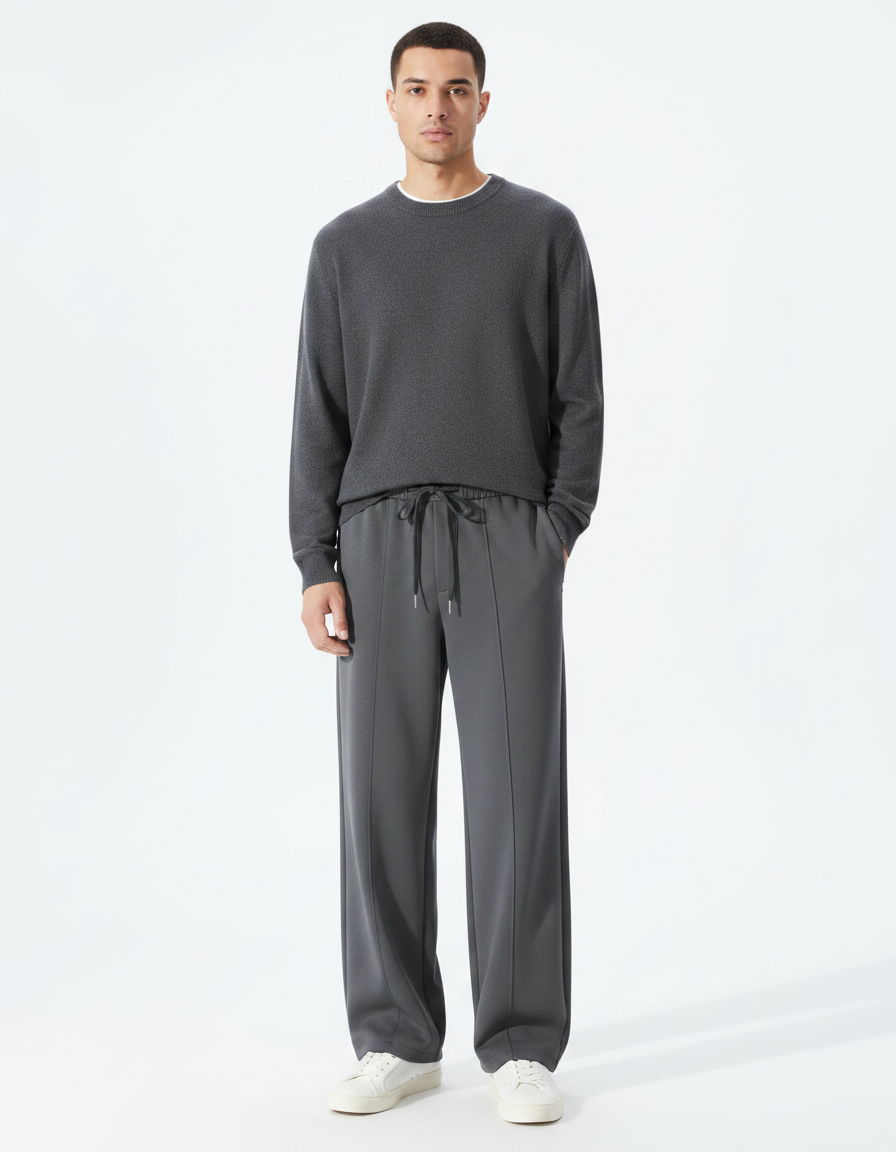 Pantalon Japonais Gris Anthracite Ample Fluide Sportif - Molleton