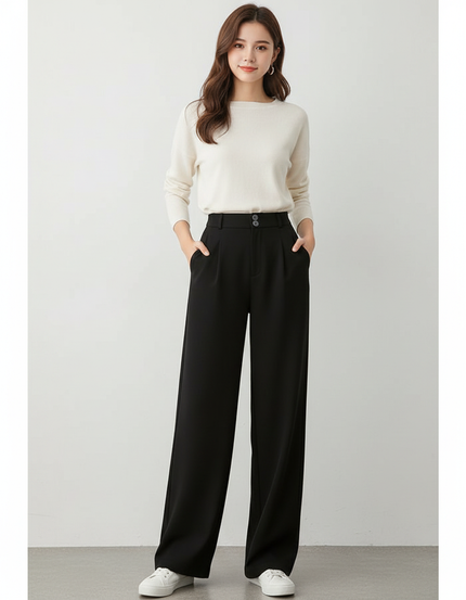 Pantalon Japonais Noir Fluide Ample Élégant Hiver - Viscose
