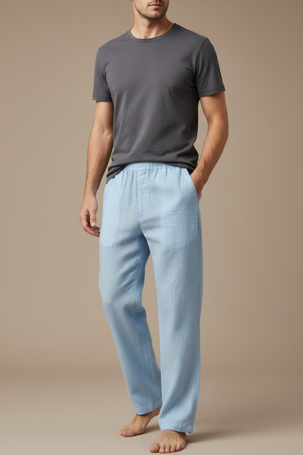 Pantalon Japonais Bleu Lin Ample Décontracté Homme