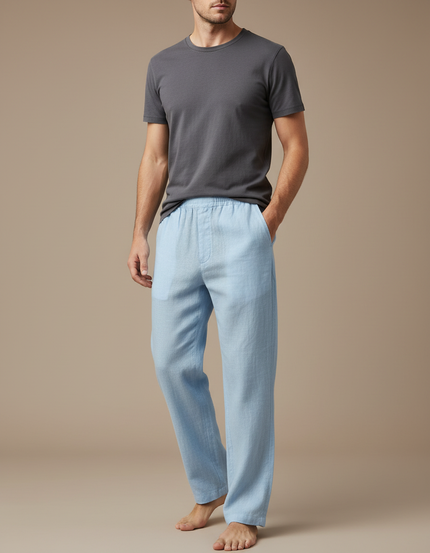 Pantalon Japonais Bleu Lin Ample Décontracté Homme