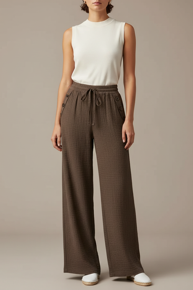 Pantalon Japonais Marron Ample Coton Plissé Droit Décontracté