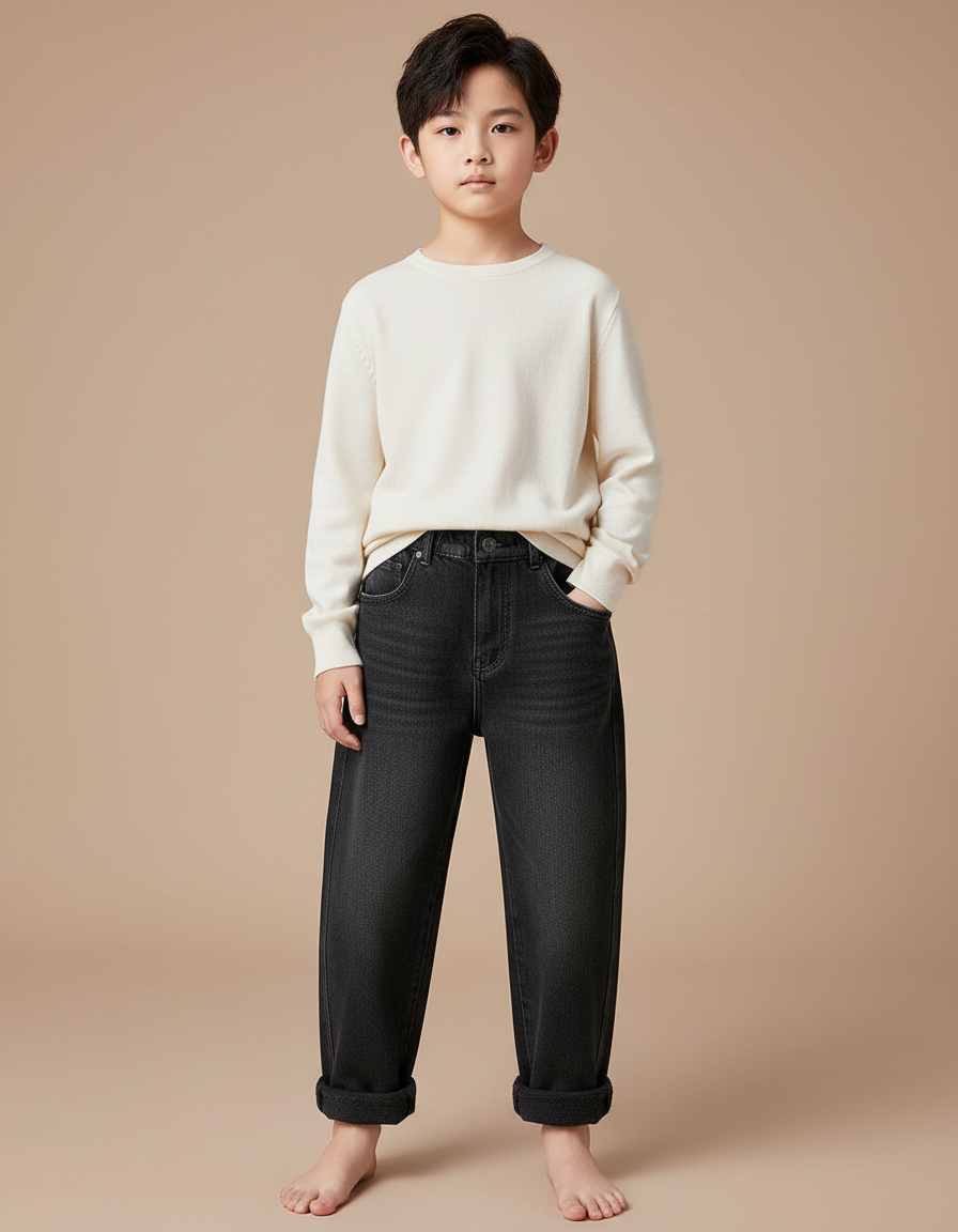 Pantalon Japonais Noir Ample Denim Décontracté Enfant - Jean