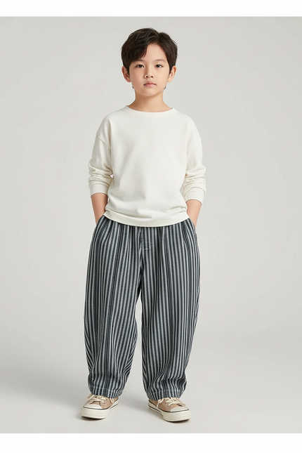Pantalon Japonais Rayé Ample Fluide Coton Élastique Décontracté - Imprimé