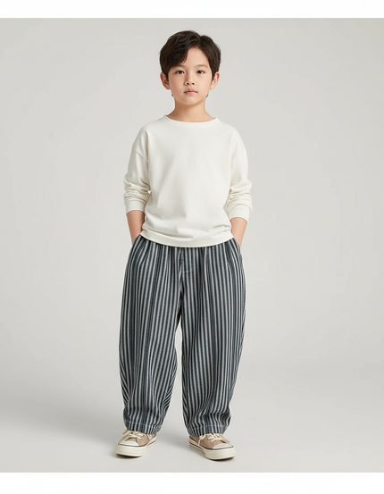 Pantalon Japonais Rayé Ample Fluide Coton Élastique Décontracté - Imprimé