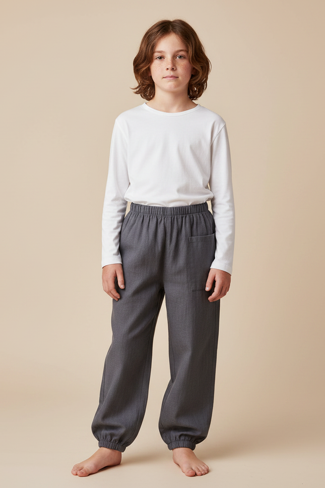 Pantalon Japonais Gris Ample Coton Confortable - Gabardine