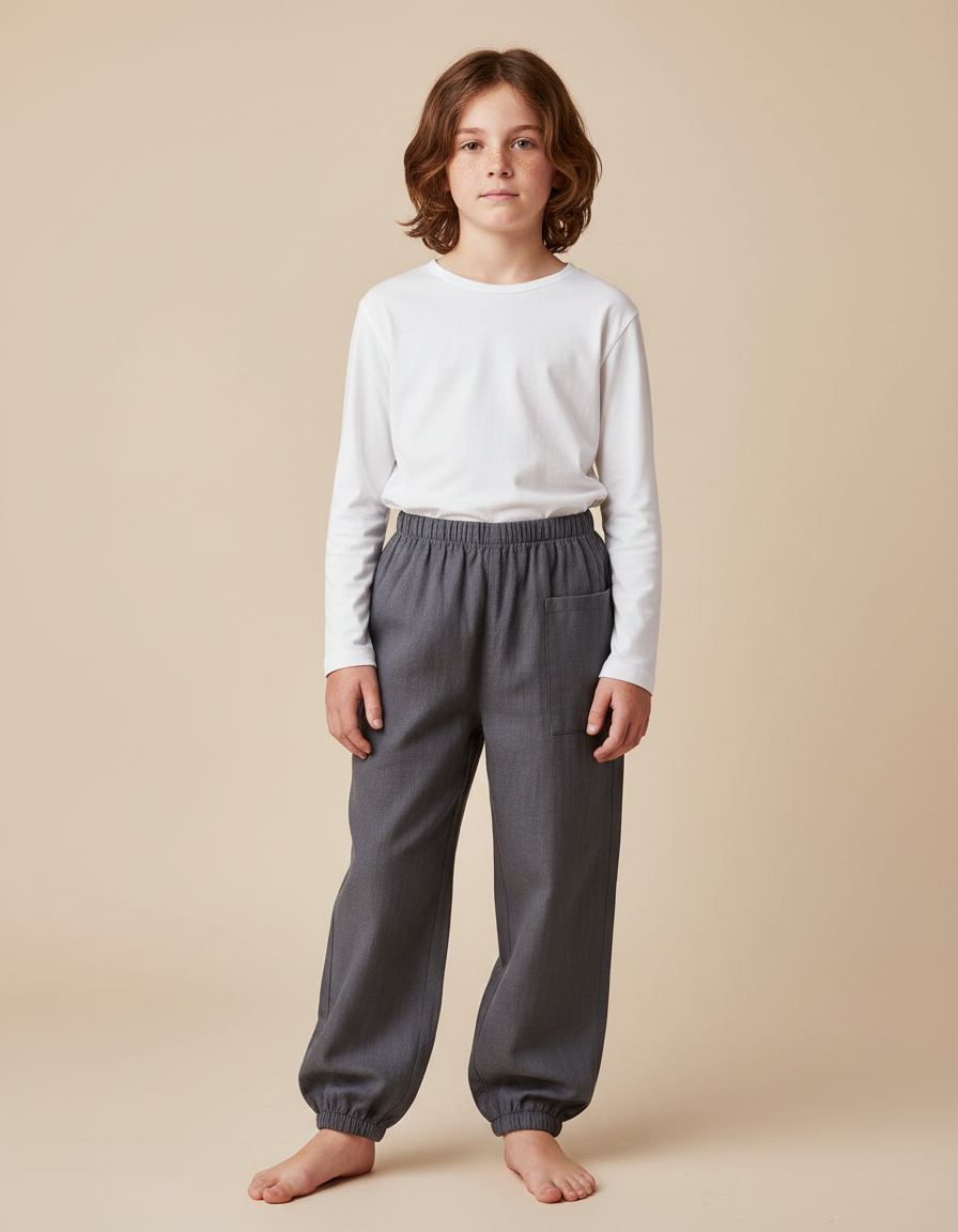 Pantalon Japonais Gris Ample Coton Confortable - Gabardine