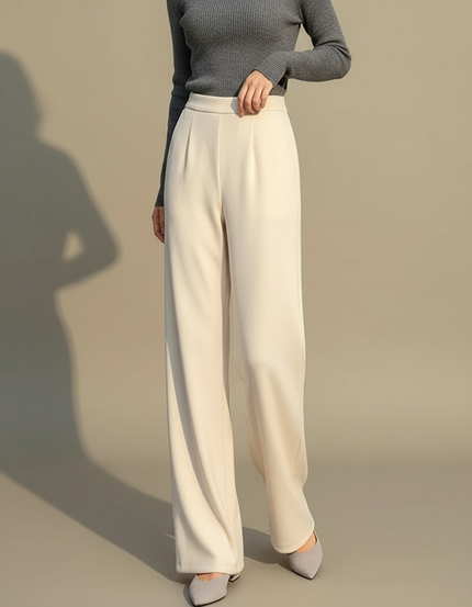 Pantalon Japonais Crème Ample Droit Élégant Doux - Beige Maille