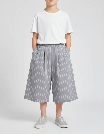 Pantalon Japonais Gris Rayé Fluide Ample Coton