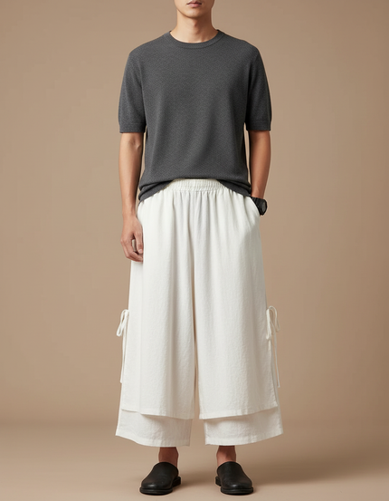 Pantalon Japonais Blanc Ample Fluide Lin Palazzo