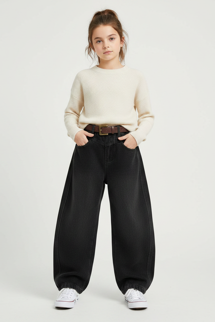 Pantalon Japonais Noir Ample Décontracté Enfant Denim - Jean