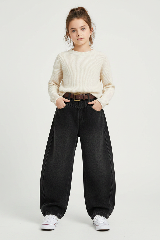 Pantalon Japonais Noir Ample Décontracté Enfant Denim - Jean