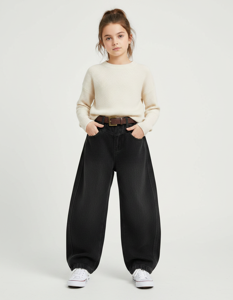 Pantalon Japonais Noir Ample Décontracté Enfant Denim - Jean