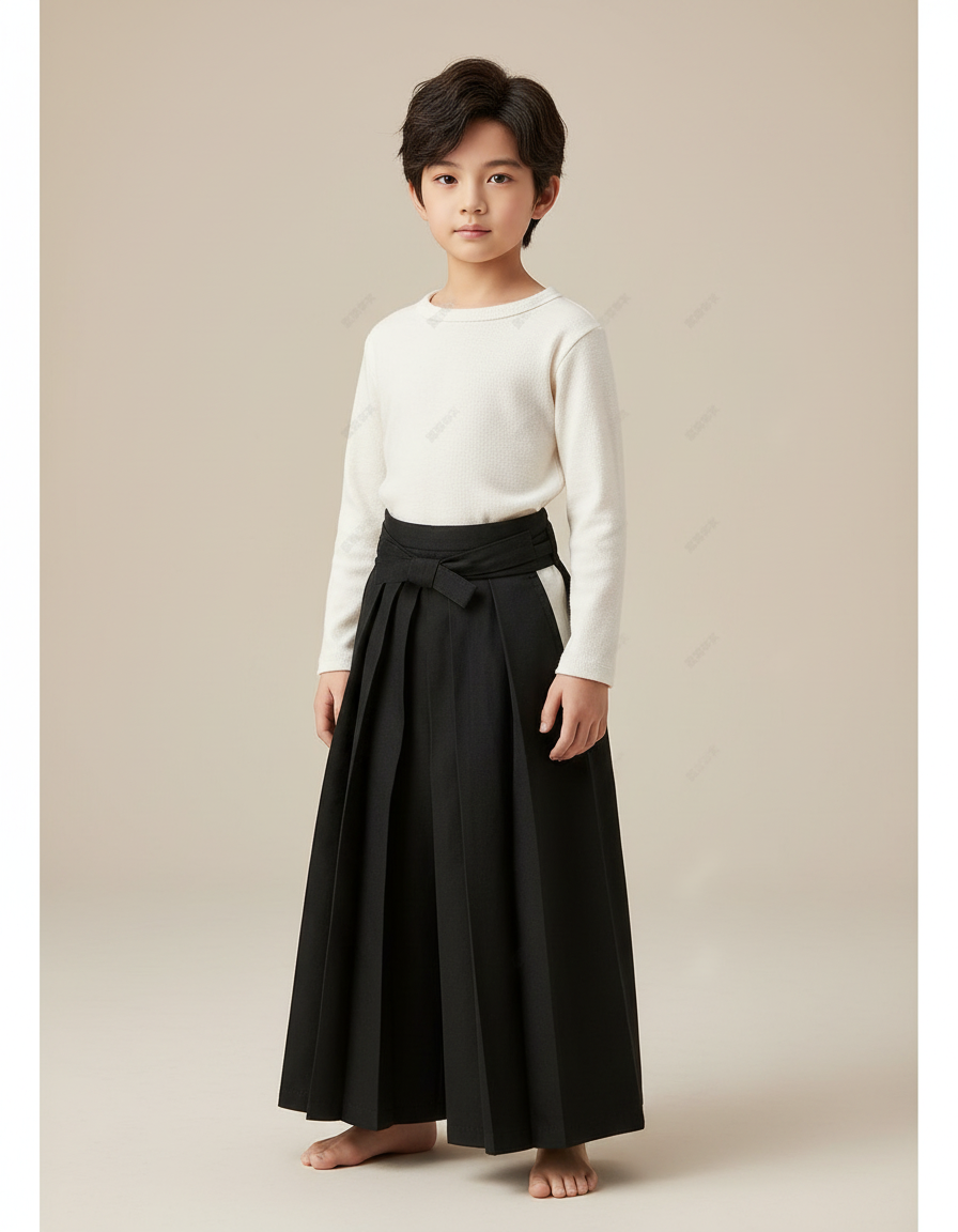 Pantalon Japonais Noir Plissé Ample Traditionnel - Polyester