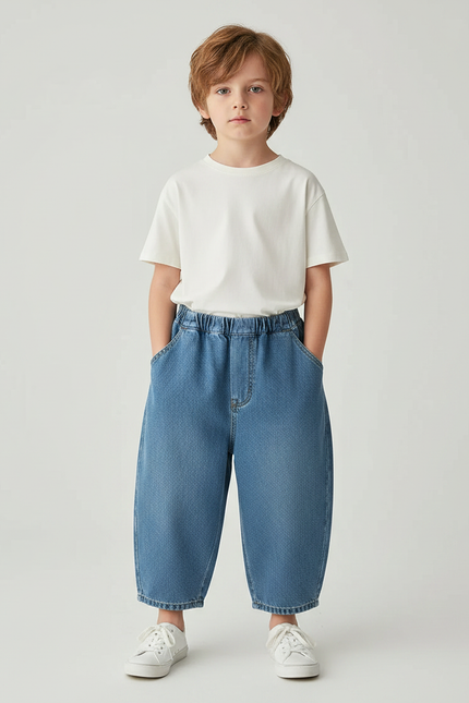 Pantalon Japonais Denim Ample Enfant Coton Décontracté - Bleu Jean