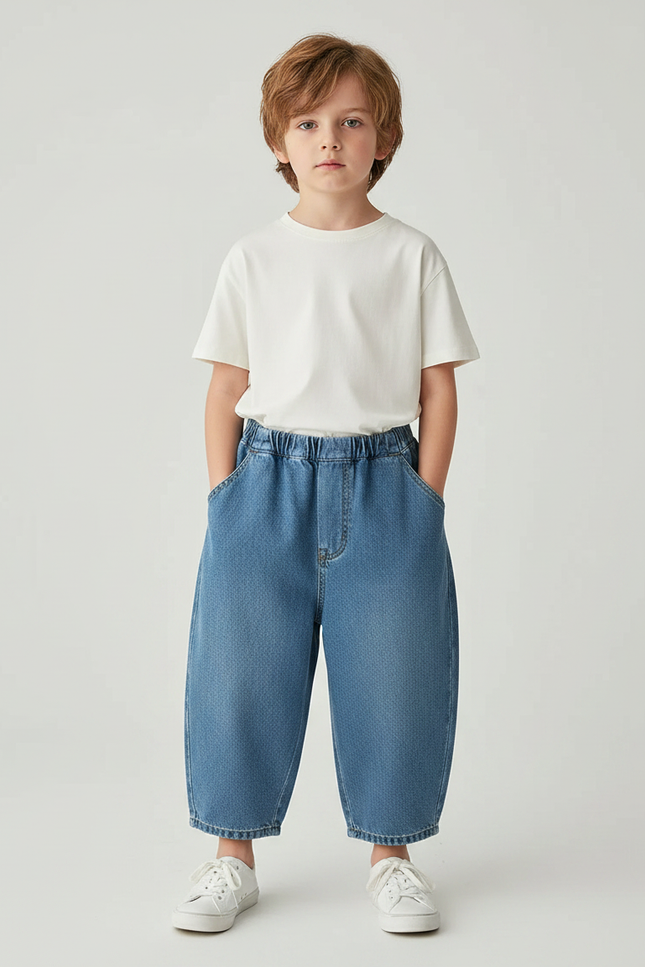 Pantalon Japonais Denim Ample Enfant Coton Décontracté - Bleu Jean