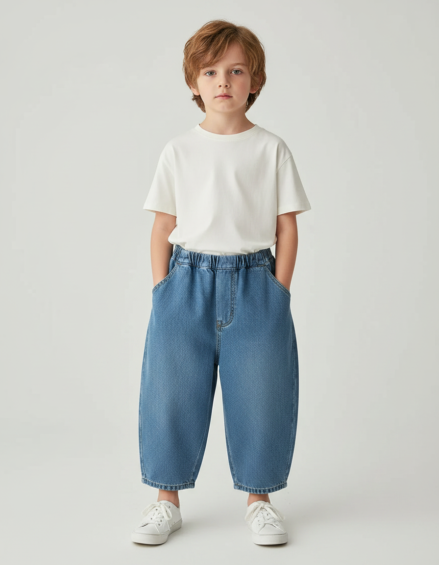 Pantalon Japonais Denim Ample Enfant Coton Décontracté - Bleu Jean