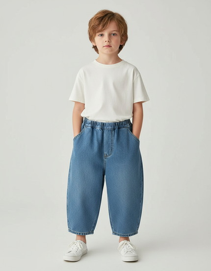 Pantalon Japonais Denim Ample Enfant Coton Décontracté - Bleu Jean