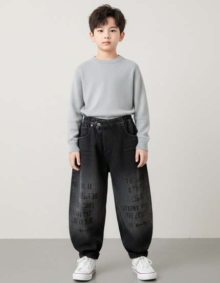 Pantalon Japonais Noir Distressed Ample Lettres Enfant - Jean