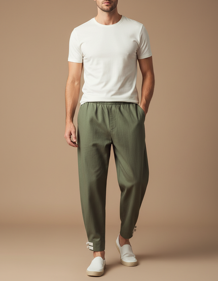 Pantalon Japonais Vert Ample Coton Homme Décontracté - Kaki