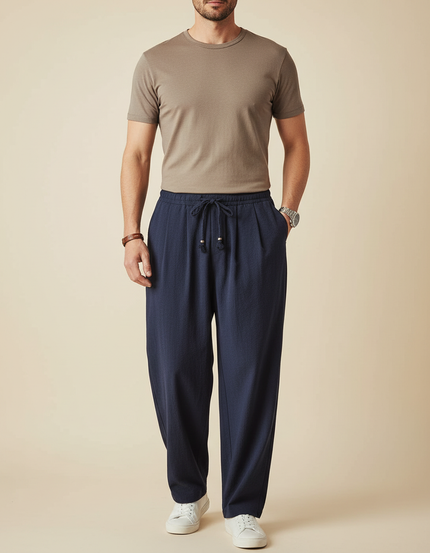 Pantalon Japonais Bleu Marine Ample Décontracté Léger Fluide - Lin