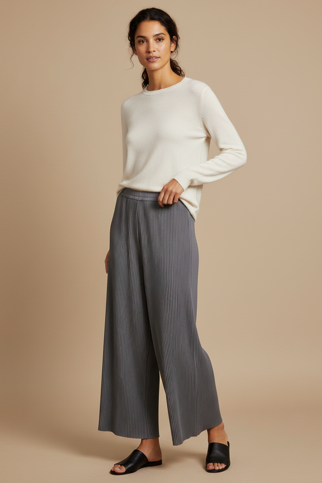 Pantalon Japonais Plissé Ample Fluide Gris Femme - Polyester