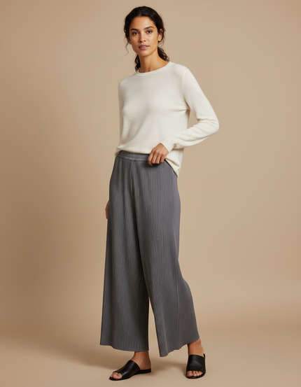 Pantalon Japonais Plissé Ample Fluide Gris Femme - Polyester