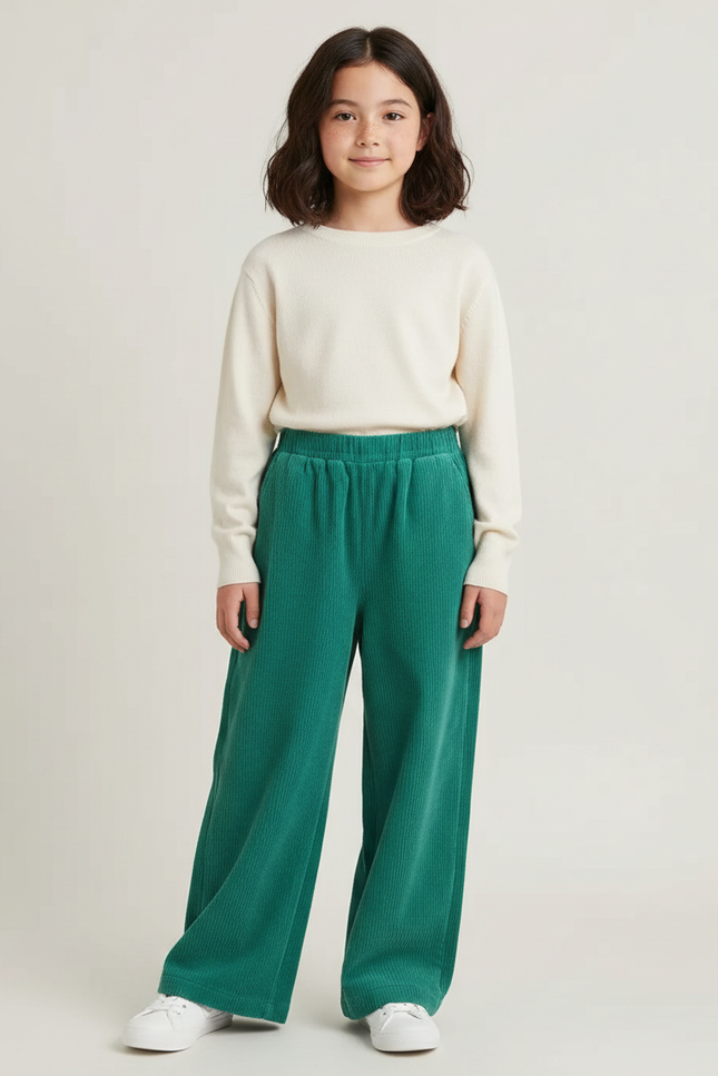Pantalon Japonais Vert Côtelé Ample Décontracté Enfant - Cordé
