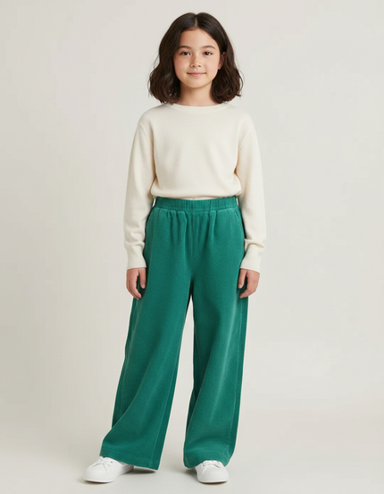 Pantalon Japonais Vert Côtelé Ample Décontracté Enfant - Cordé