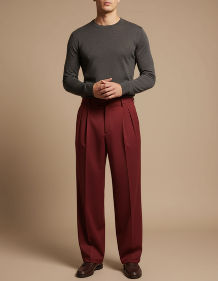 Pantalon Japonais Bordeaux Plissé Ample Décontracté Homme - Gabardine