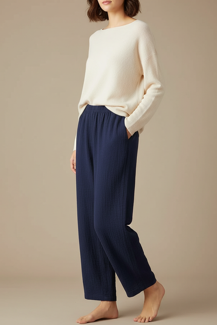 Pantalon Japonais Bleu Marine Ample Coton Crêpe